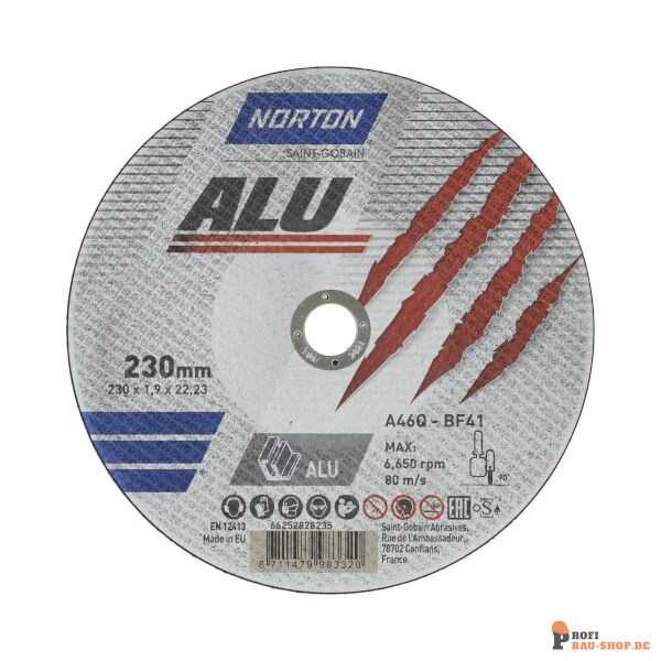 nortonschleifmittel/NORTON_schleifmittel_66252828235 Flat cutting off wheel Angle Grinder Norton ALU 23x1.9x22_23mm_146132